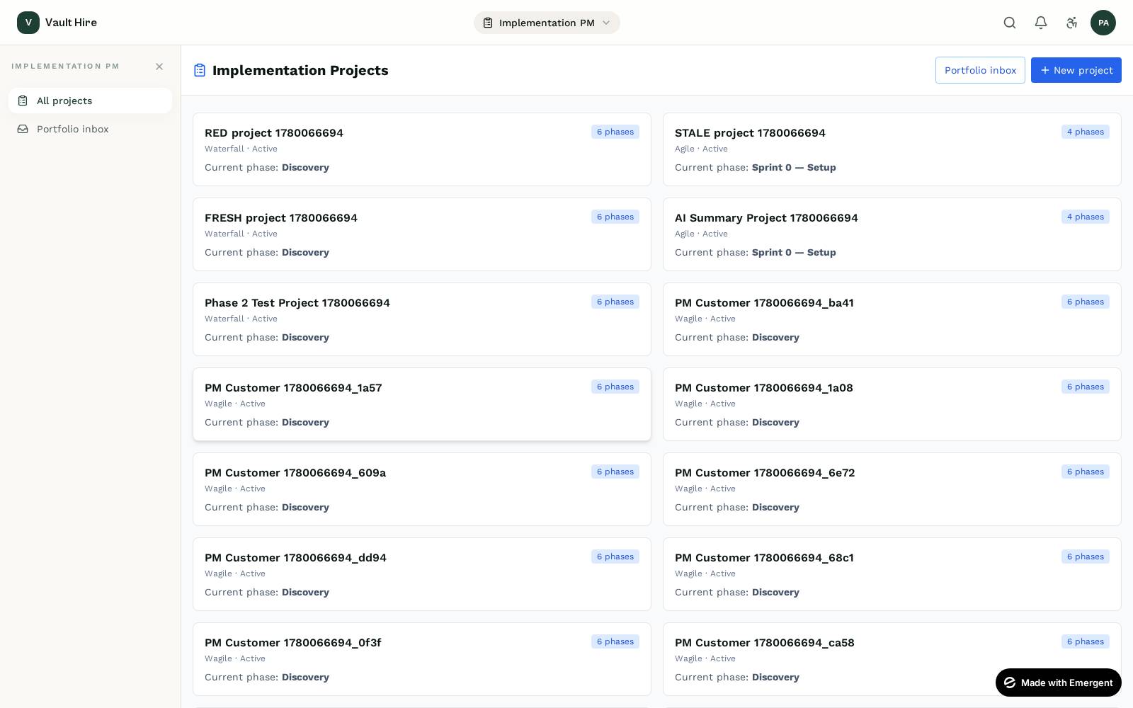 PM projects list