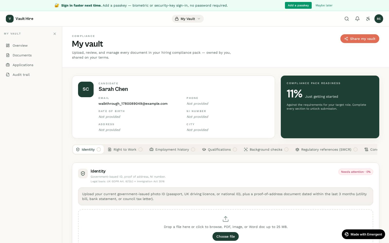 Inbound vault request